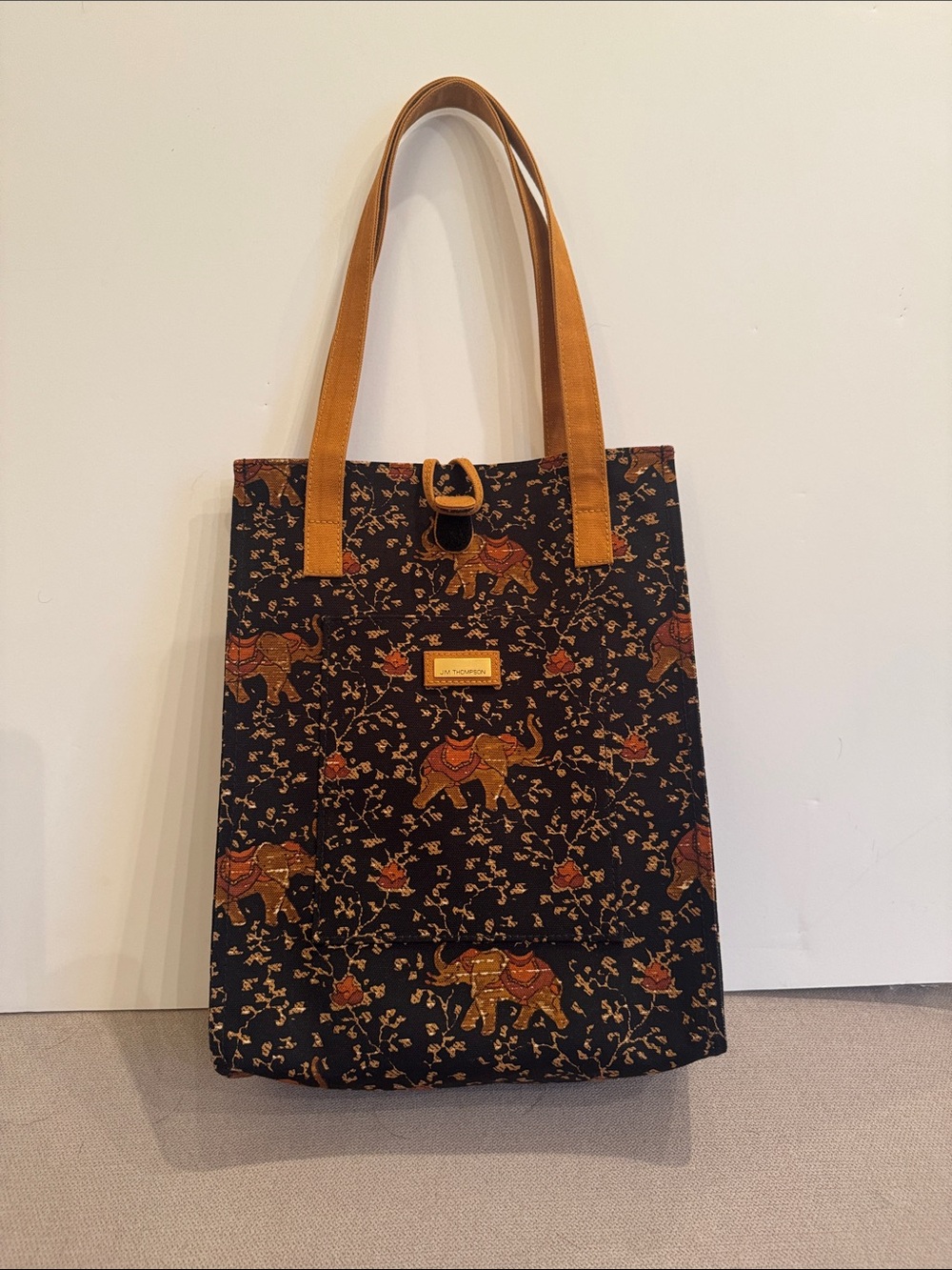 Jim Thompson Black & Brown Elephant Print Tote Bag